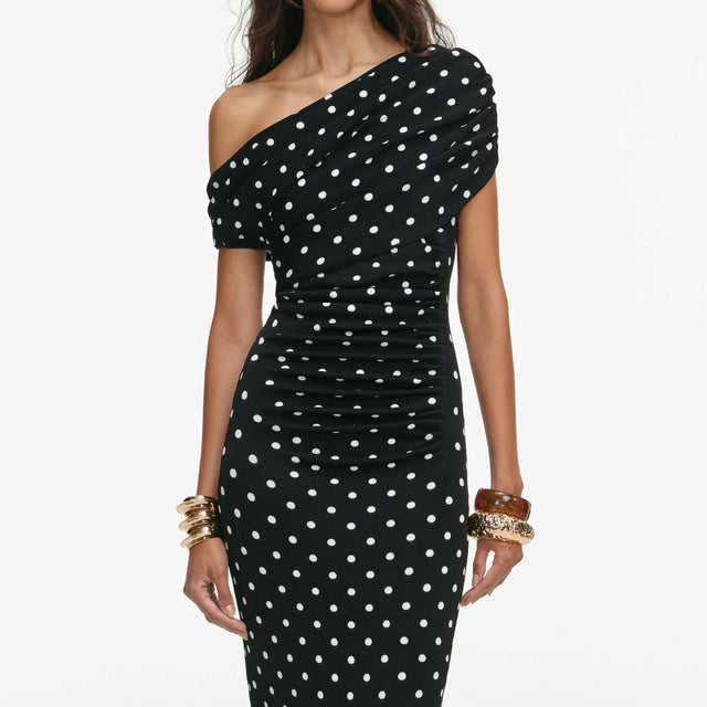 Self Portrait Polka Dot Draped Knit Midi Dress