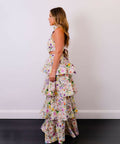 AquaBluHeatherDressInJardinePrintDressSide