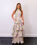 AquaBluHeatherDressInJardinePrintDressHire
