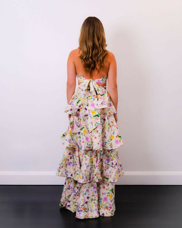 AquaBluHeatherDressInJardinePrintDressBack