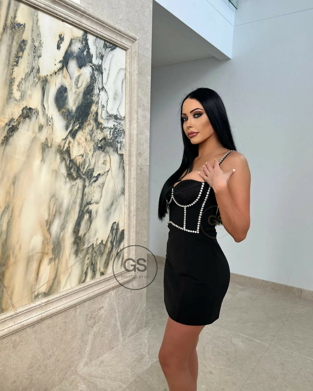 Area NYC Crystal Embellished Mini Dress Black Size S/AU 8 - 8 / Black - Dresses