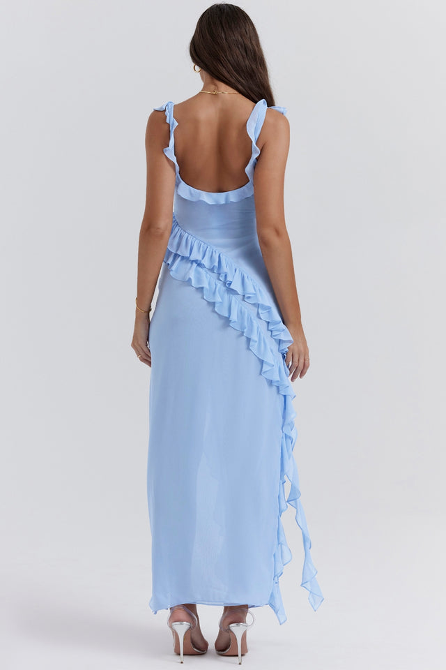 House of CB Ariela Soft Blue Ruffle Maxi Dress