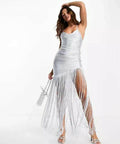 ASOS Design Fringe Dress - 10 / Silver - Dresses