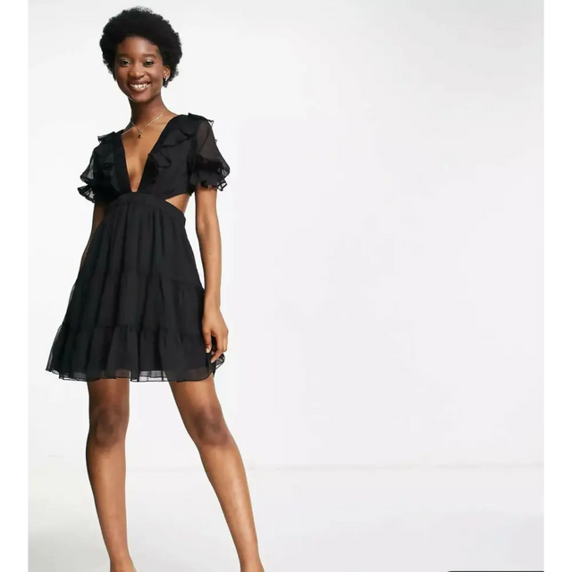 ASOS Mini Tea Dress In Chiffon With Tiered Skirt - Dresses