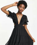 ASOS Mini Tea Dress In Chiffon With Tiered Skirt - Dresses