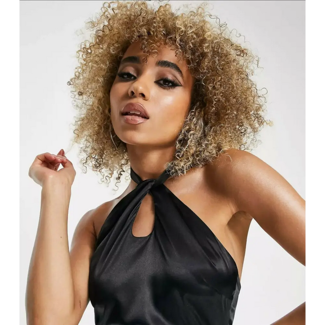 ASOS Twist Front Satin Mini Dress in Black - 12 / Black - Dresses