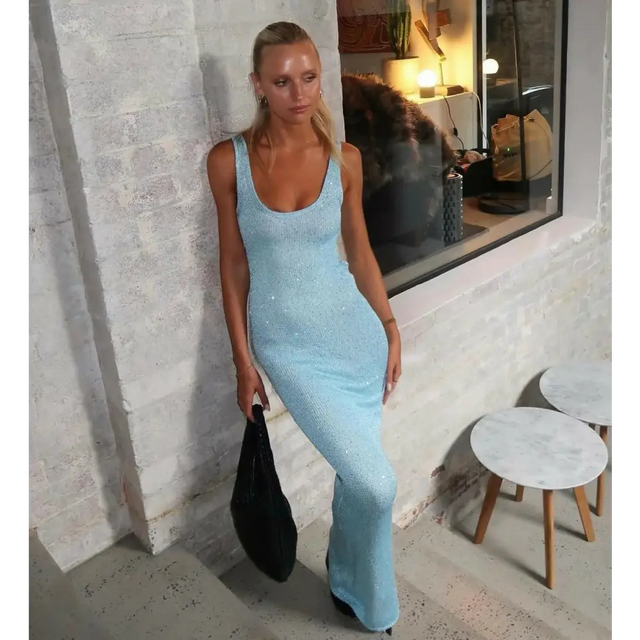 Asta Resort ‘Ana’ Sequin Maxi - XS / Light Blue - Dresses