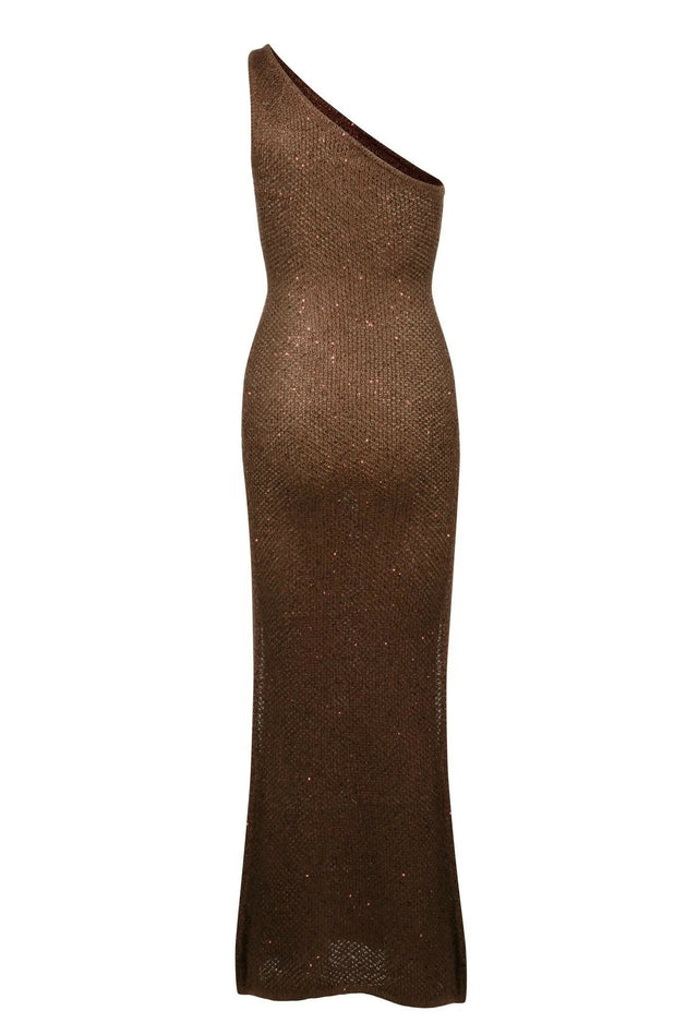 Asta Resort Sofia Split Chocolate Sequin Midi Dress - 8 / Brown - Dresses