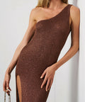 Asta Resort Sofia Split Sequin Midi Dress in Chocolate - Dresses