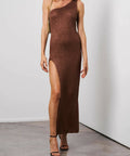 Asta Resort Sofia Split Sequin Midi Dress in Chocolate - Dresses
