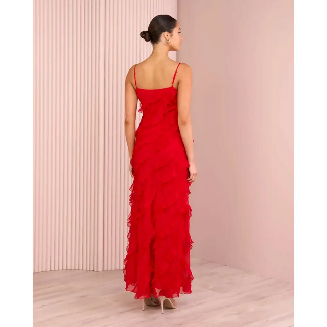 Azzurielle Penelope Ruffle Red Maxi Dress Size 8 - 8 / Red - Dresses