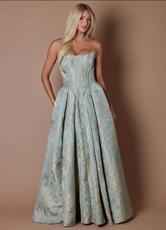 Azazie Lesley Gilded Steel Gown