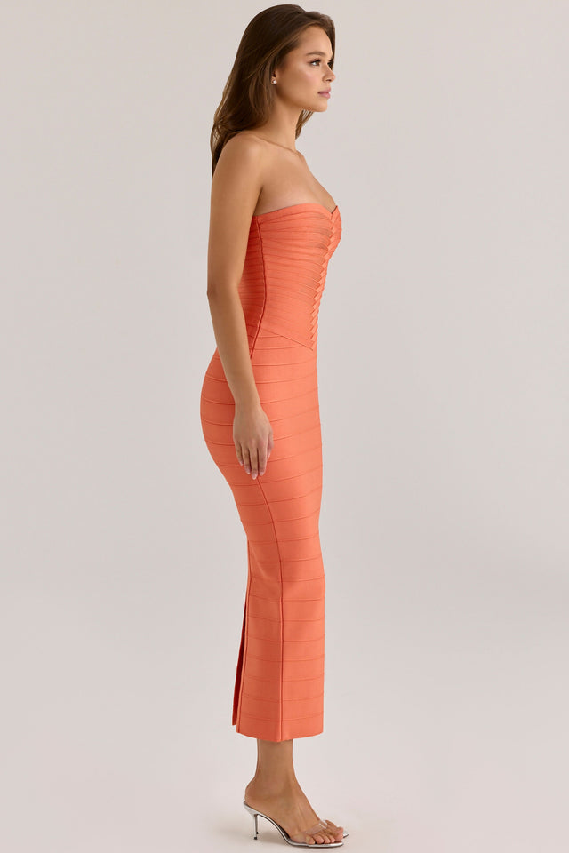 House Of CB Saffron Strapless V Waist Bandage Maxi Dress Papaya