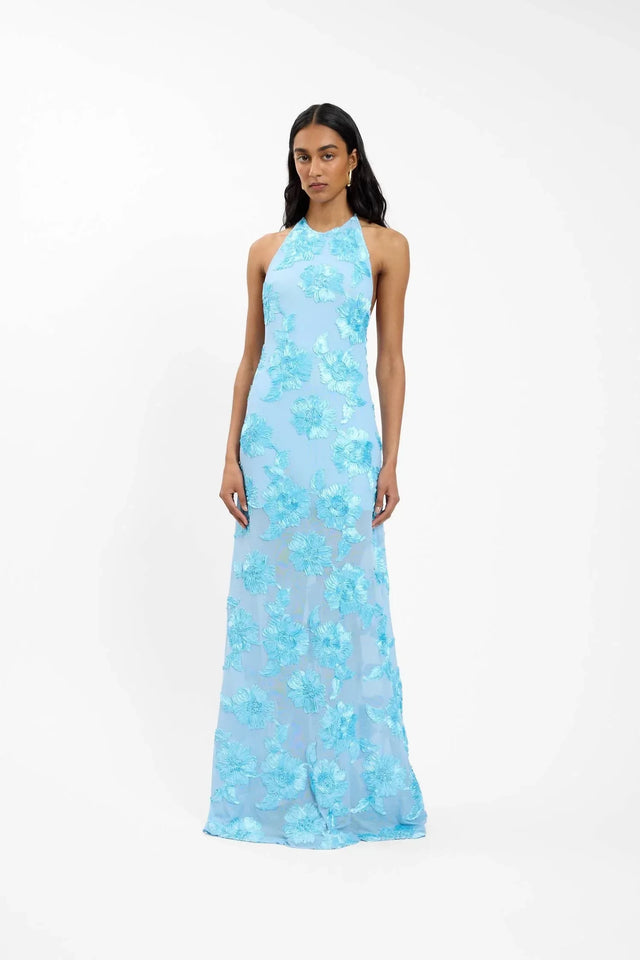 With Harper Lu Embellished Backless Maxi Dress - Baby Blue