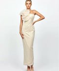 Bariano Dalylah One Shoulder Statement Midaxi Champagne Beige Pearl size 12 - Dress