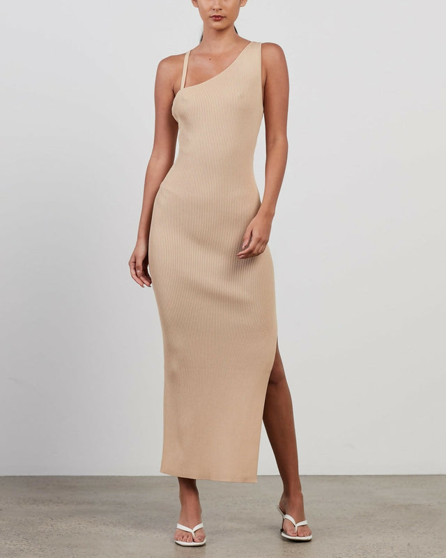 Bec and Bridge Harper Asymmetrical Midi Dress - 6 / Nude - Dresses