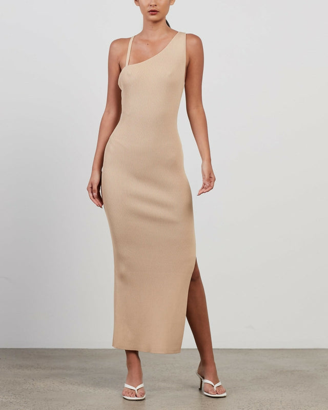 Bec and Bridge Harper Asymmetrical Midi Dress - 6 / Nude - Dresses