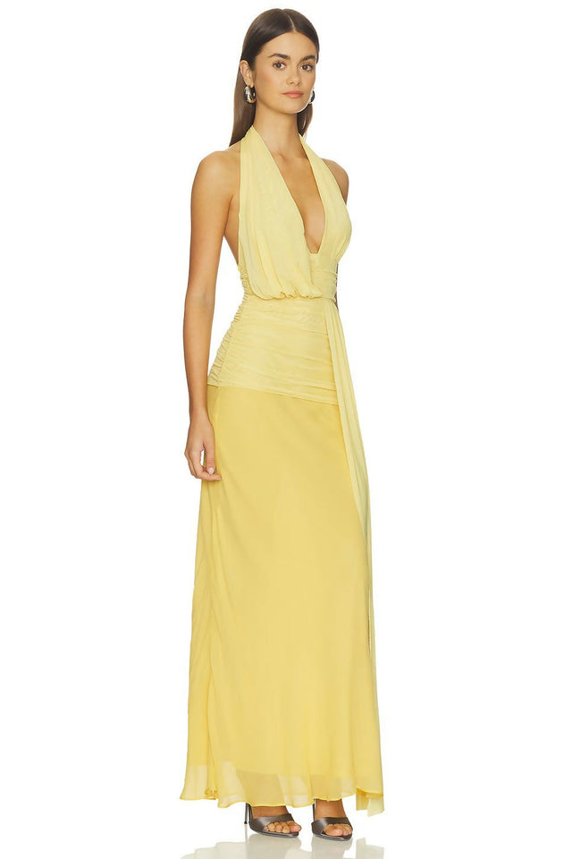 Bec & Bridge Cassis Drape Maxi Citron - 8 / Yellow - Dresses
