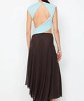 Bec & Bridge Conni Asym Midi Dress in Arctic Blue and Dark Chocolate - Dresses