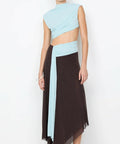 Bec & Bridge Conni Asym Midi Dress in Arctic Blue and Dark Chocolate - Dresses