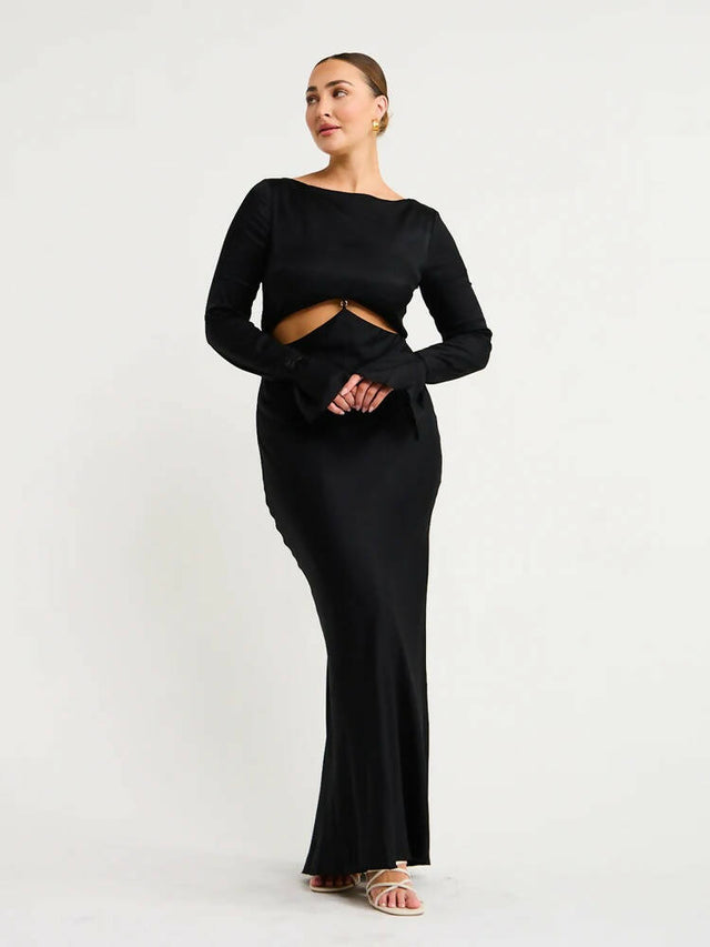 Bec & Bridge Diamond Days Long Sleeve Maxi Dress - 8 / Black - Dresses
