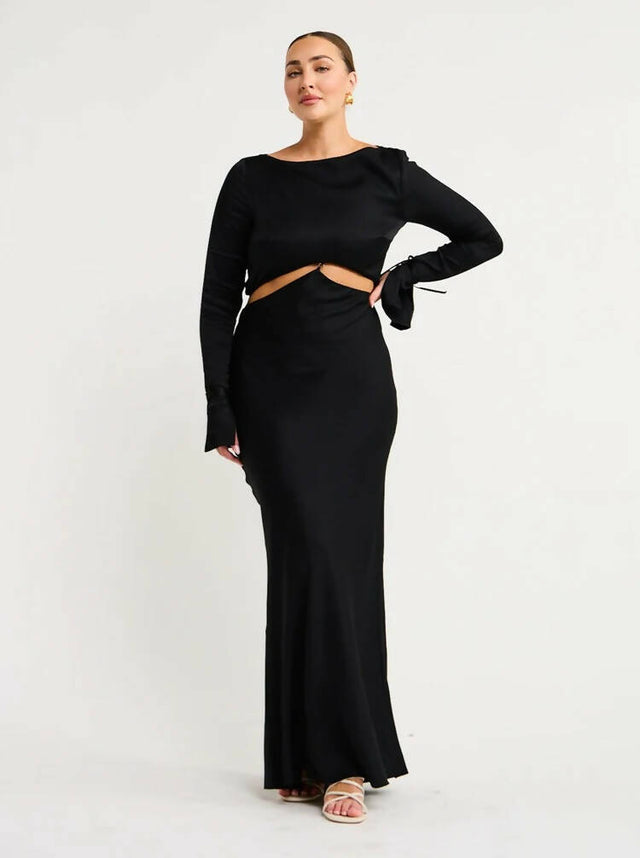 Bec & Bridge Diamond Days Long Sleeve Maxi Dress - 8 / Black - Dresses