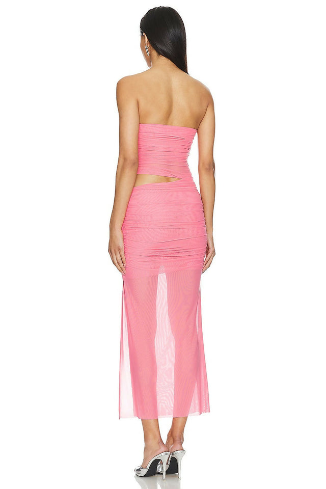 strapless open back dress Bec & Bridge Iona Grapefruit Midi Dress