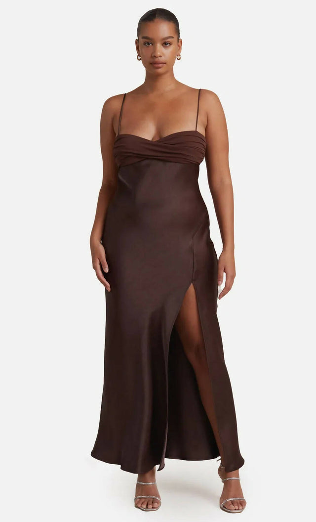 Bec & Bridge Julieta Silk Maxi Dress in Chocolate - 8 / Brown - Dresses