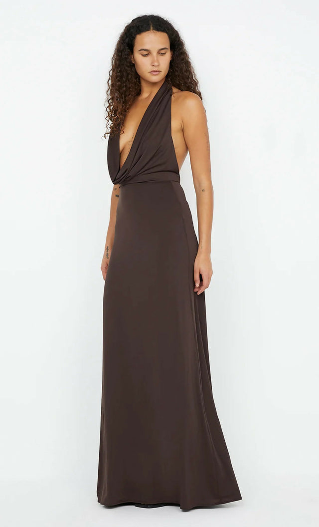 Bec + Bridge Nessie Cowl Neck Maxi - 8 / Brown - Dresses