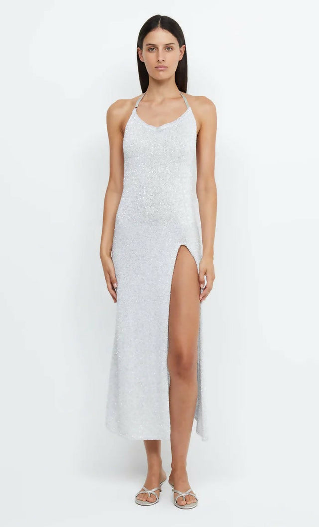 Bec & Bridge Sadle Split Knit Midi in Crystal - 8 / White - Dresses