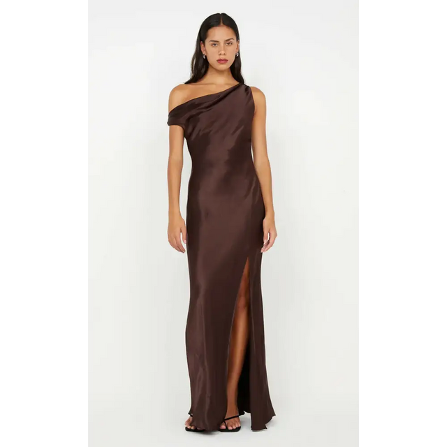 Bec & Bridge Sol Asym Dress Dark Chocolate Size 12 | Passion For Fashion