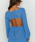 Beginning Boutique Cleo Crochet Dress in Blue - 6 / Blue - Dresses