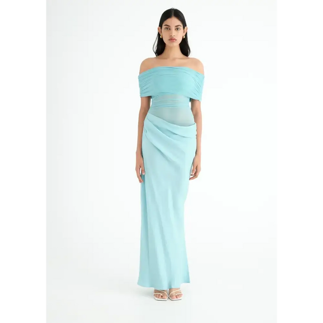 Benni Nico Off Shoulder Maxi Dress Aquamarine Size 8 - 8 / Blue - Dresses