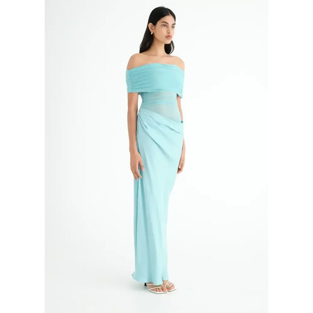 Benni Nico Off Shoulder Maxi Dress Aquamarine Size 8 - 8 / Blue - Dresses