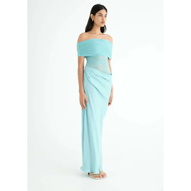 Benni Nico Off Shoulder Maxi Dress in Aquamarine - 6 / Aquamarine - Dresses
