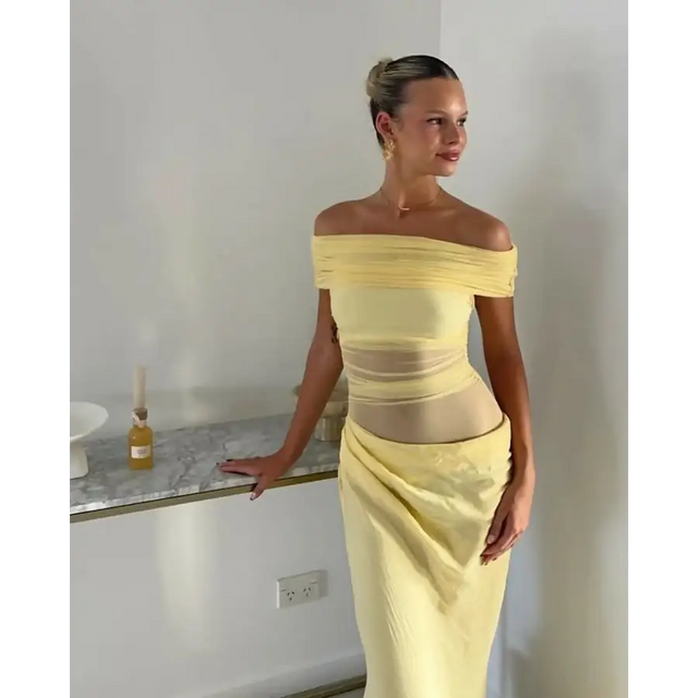 Benni Nico Off Shoulder Maxi Dress in Butter - 6 / Yellow - Dresses