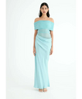 Benni Nico Off Shoulder Maxi in Aquamarine - 8 / Blue - Dresses