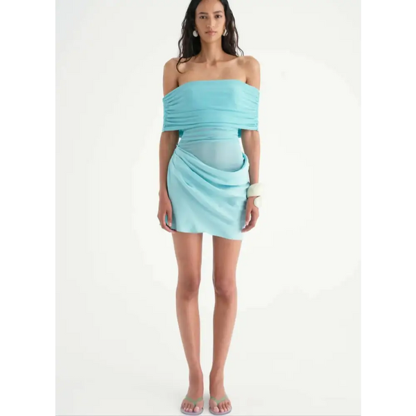 Benni Nico Off Shoulder Mini Dress Aquamarine Size 8