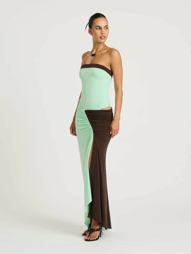 BENNI Rumi Strapless Maxi AQUA/CHOC - Dresses