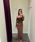 BENNI Yasmin Off Shoulder Dress in Chocolate - 8 / Brown - Dresses