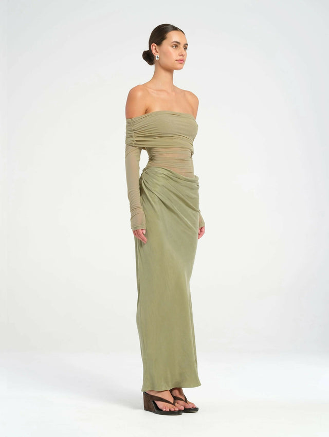 Benni Yasmin Off Shoulder Dress- Pistachio - 8 / Green - Dresses