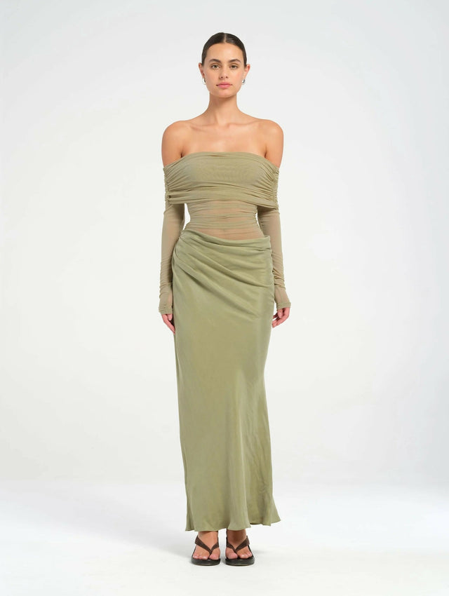 Benni Yasmin Off Shoulder Dress- Pistachio - 8 / Green - Dresses