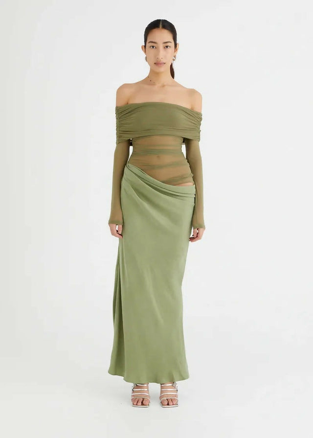 Benni Yasmin Off-Shoulder Maxi Dress Green - 8 / Green - Dresses