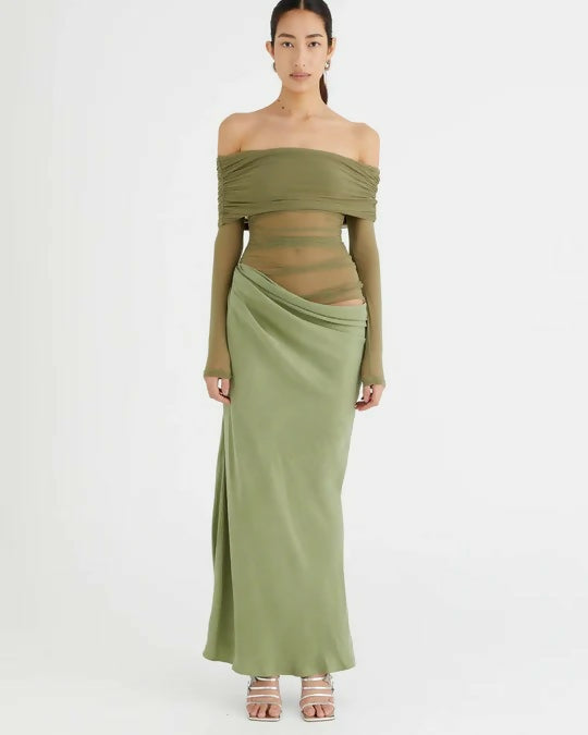 Benni Yasmin Off-Shoulder Maxi Dress Pistachio - 8 / Green - Dresses