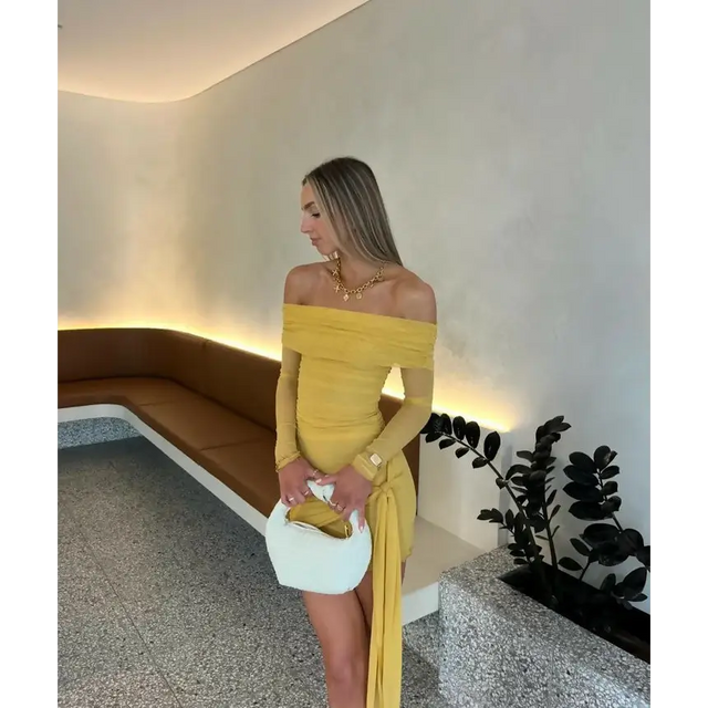 Benni Yasmin Off Shoulder Mini - 6 / Yellow - Dresses