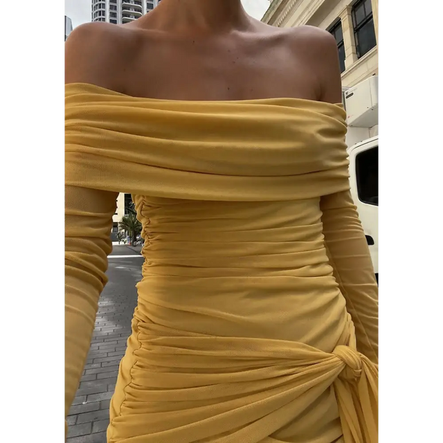 Benni Yasmin Off Shoulder Mini - 6 / Yellow - Dresses