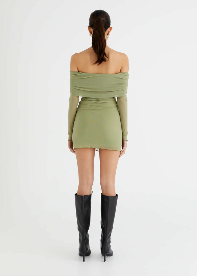 Benni Yasmin Off Shoulder Mini Dress - 10 / Green - Dresses