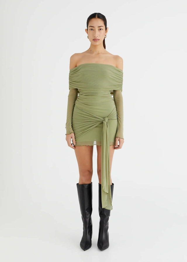 Benni Yasmin Off Shoulder Mini Dress - 10 / Green - Dresses