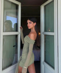 Benni Yasmin Off Shoulder Mini Dress - 8 / Green - Dresses