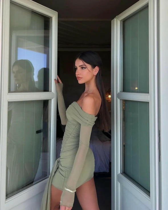 Benni Yasmin Off Shoulder Mini Dress - 8 / Green - Dresses